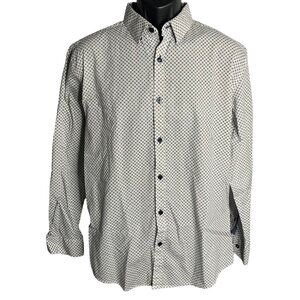 Coastal Flip Cuff Button Up Shirt L White Geometric Modern Fit Long Sleeves